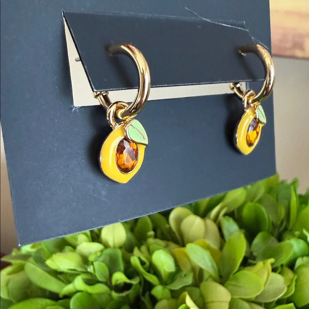 COACH CT087 🍋LEMON🍋 CHARM HUGGIE EARRINGS 🌟NWT🌟 - Picture 11 of 15